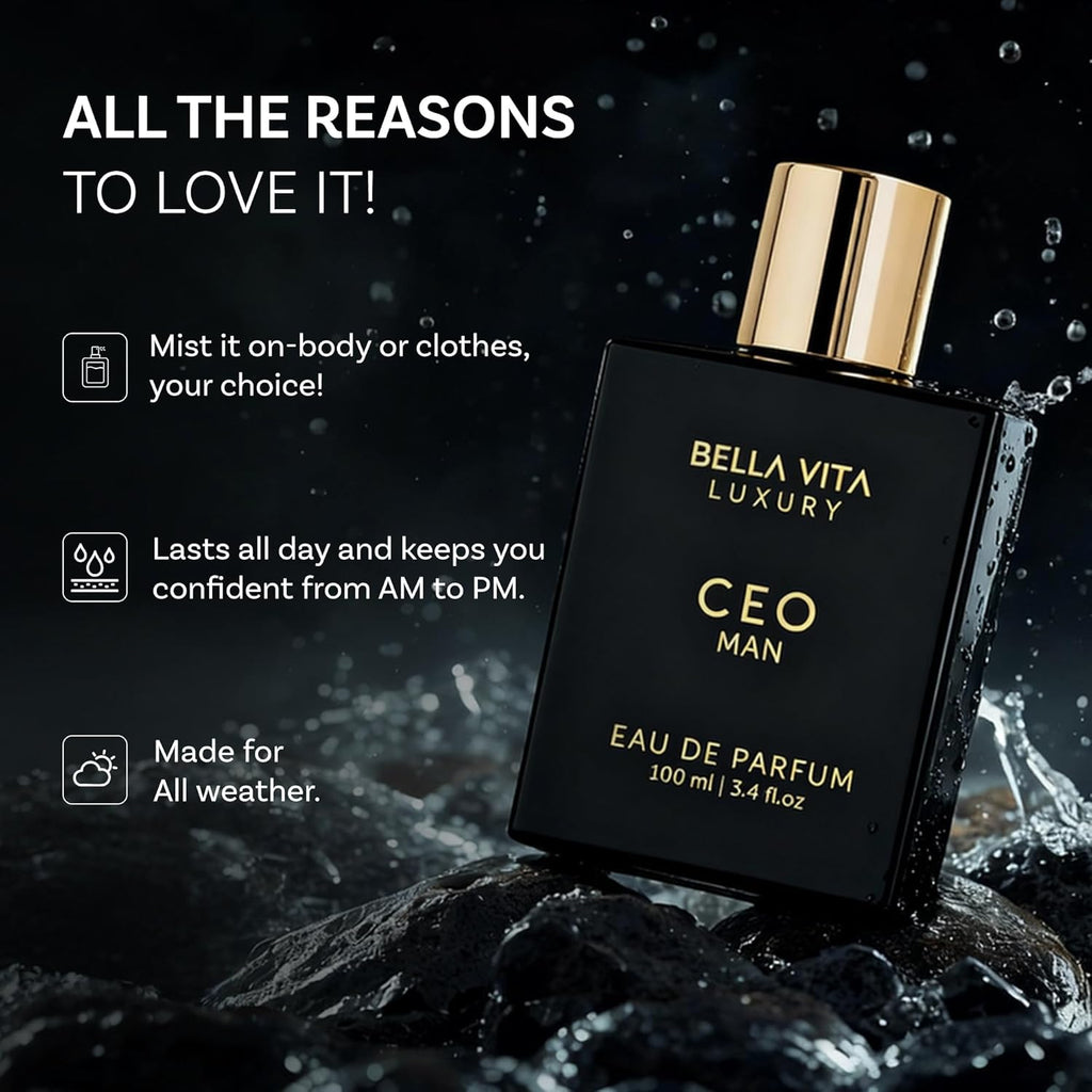 Bellavita Luxury CEO MAN Eau De Parfum | 100 Ml (3.4 Fl.Oz.) | Perfume for Men | Mandarin, Lemon, Lavender, and Vetiver Notes | Long Lasting Men'S Fragrance